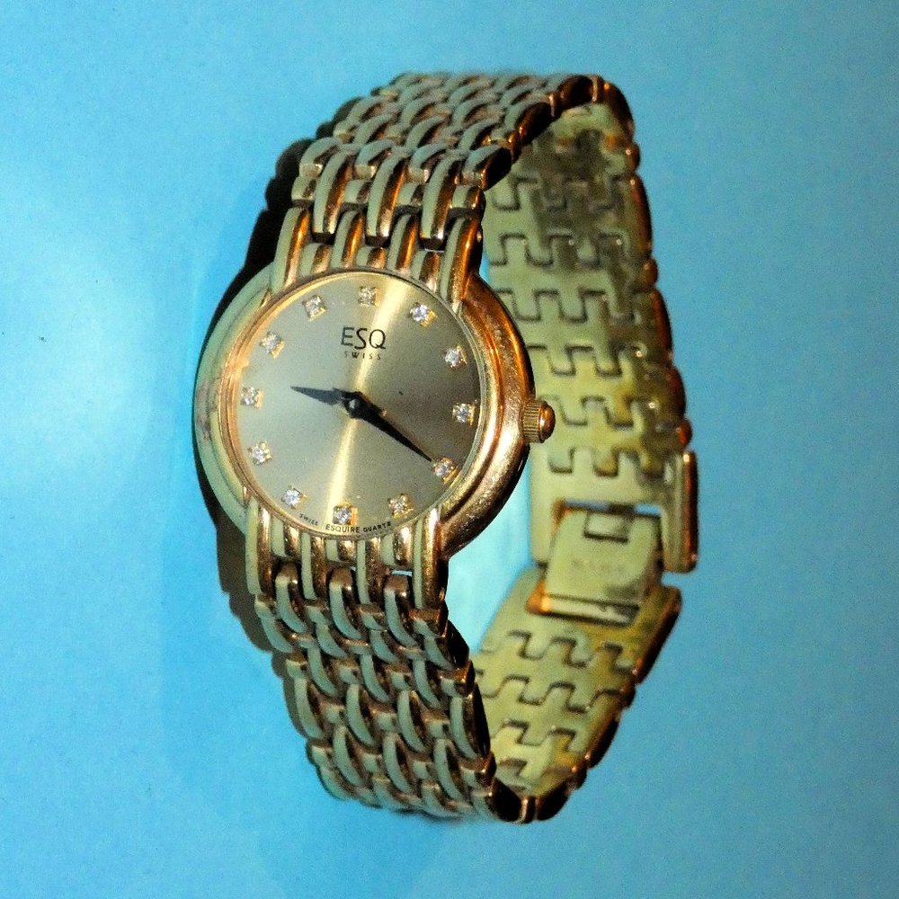 Vintage ESQ Swiss Watch Esquire Quartz Stainless Steel 1002058 Diamond Markers